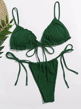 Pure Color Split Body Slim Hot Spring Swimsuit Bikini-Green-2