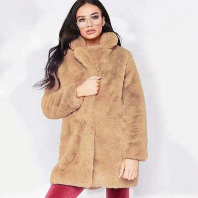 Rabbit fur faux fur coat-Camel-5