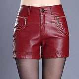 Retro high waist slim slim straight casual pu leather shorts-BH1907red-12