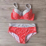 Retro Polka Dot Bikini Split Slim Swimsuit-Red-4