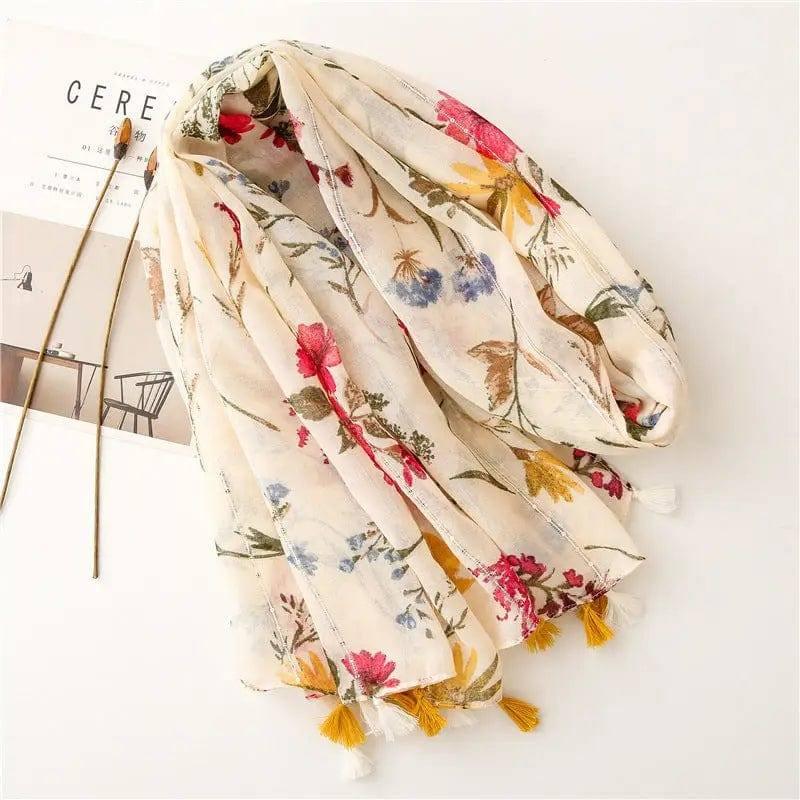 Retro Style Rice Coffee Flower With Sequin Scarf Travel-2