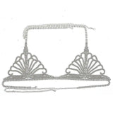 Rhinestone Claw Chain Body Chain Set Sexy Bra Panty Set-Silver-3