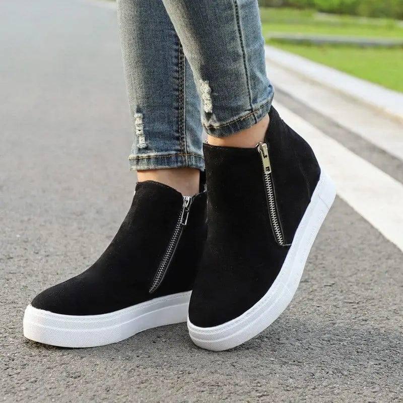 Seasonal Wedge Heel Side Zipper Single Shoes Women-Black-3