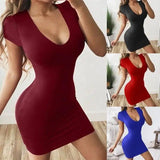 LOVEMI - Sexy Buttocks Solid Color Short-sleeved Dress