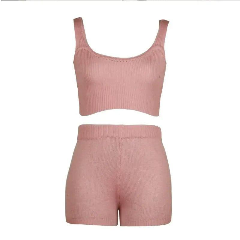 Crop Shorts Set-Pink-7