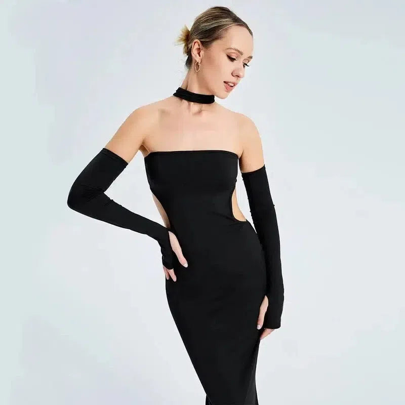 Cut Out Slim Strapless Long Sleeves-2