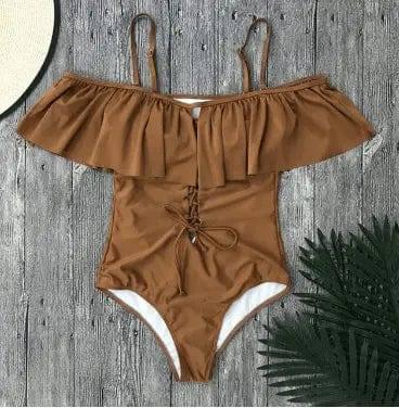 Fringe Bikini Ruffled Sling Swimsuit-Coffee-6