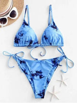 Halter Tie Dye Bikini Set-Blue-4