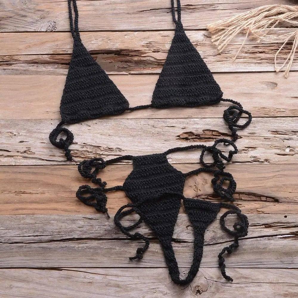 Sexy Hand Woven Beach Bikini Sexy Swimsuit-Black-6