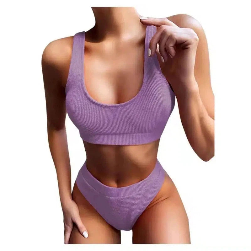 Knitting Bikini Female Swimsuit High Waist Swimwear-2