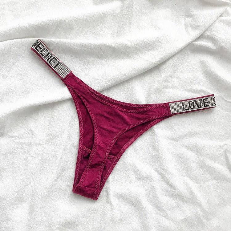 Sexy Low-rise T Pants Narrow Edge Water Diamond Underwear-wine red-4