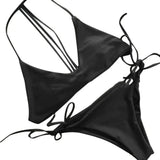 Sexy Low Waist Bikini Solid Color Female Swimsuit-Black-2