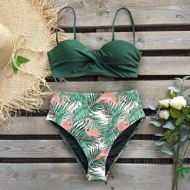 Sexy Print Bikini Female Swimsuit-LightGreen-3