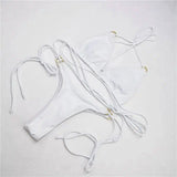 sexy split bikini strap tether split swimsuit-White-4