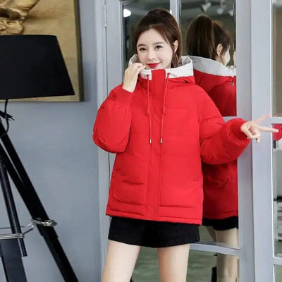 Short Down Coat Loose Korean Style-Red-6