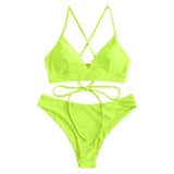 Solid Color Bikini Strappy Swimsuit-Fluorescentgreen-4