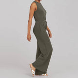 Solid Color Jumpsuit Sleeveless Tops Tie Elastic Pants-6