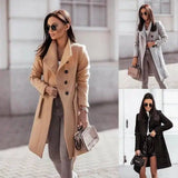 Solid Color Lace-Up Woolen Women Mid-Length Coat-1