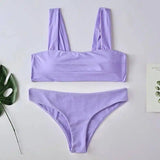 Solid color shoulder split swimsuit women-Purple-6