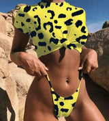 Solid color sports ladies bikini-Yellowleopardprint-12