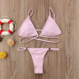 Solid color strap bikini-2