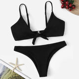 Solid color triangle split sexy bikini-Black-9