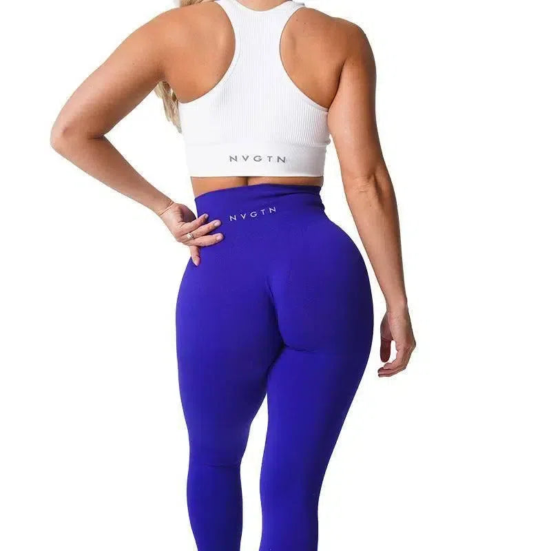 Solid Spandex Gym Leggings-Cobalt-1