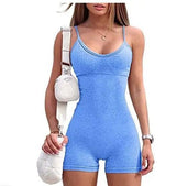 Spaghetti Strap Shorts Jumpsuit Sports Yoga Workout Tight-Blue-20