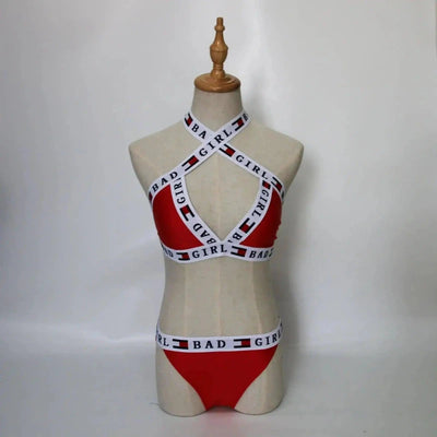 Split Bikini Wrapped Chest Beach Bandage Split Swimsuit-Red-3