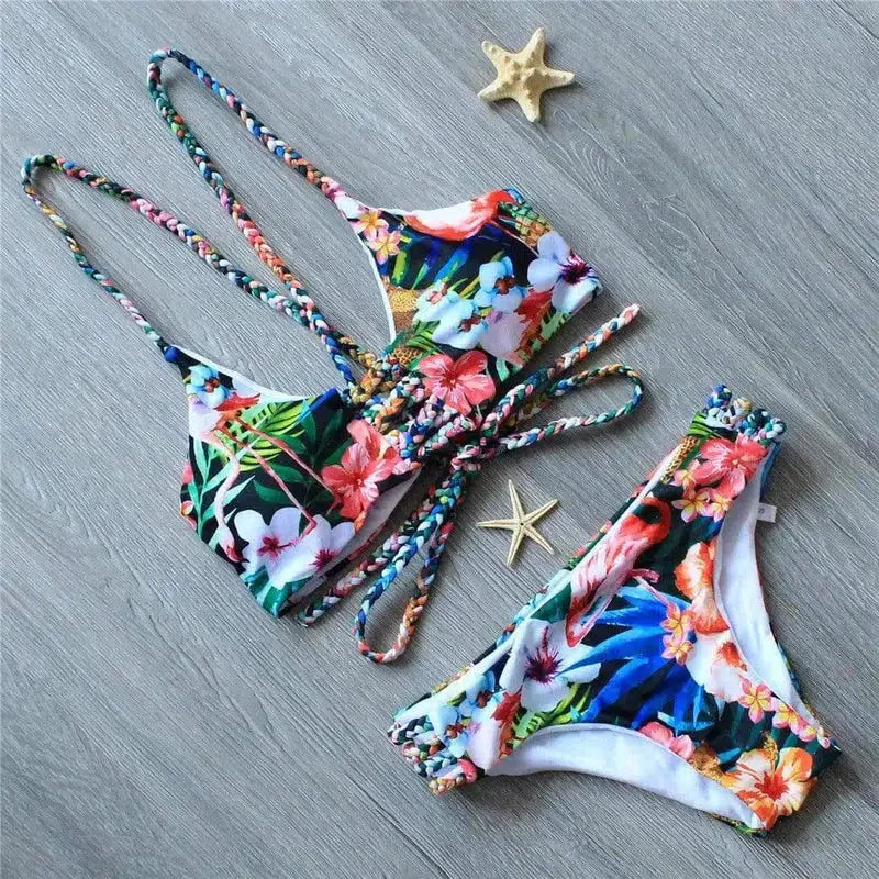 Split hand-knitted printed bikini-2