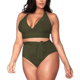 Split large size straps sexy bikini multi-rope belt deep V-Green-5