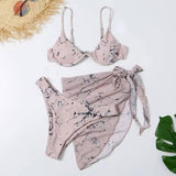 Split Printed Three-piece Swimsuit One-piece Bikini-Fleshcolored-8