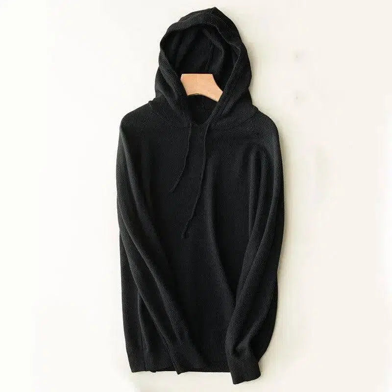 Spring and autumn hooded sweater women pullover-Black-11