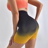 Striped Yoga Shorts High Waist Hip-lifting Tight Pants For-Black Yellow-14