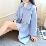 Student embroidered woolen coat-Blue-7