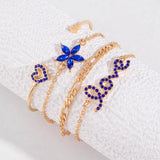 4pcs Blue Flower Love Butterfly Bracelet Set With Rhinestones Design Valentines Day-5