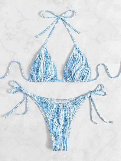 Chic Blue Striped Bikini Set for Summer-3