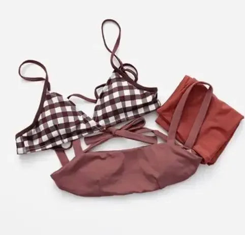 Summer beach swimsuit set custom retro Beach Resort lattice-2