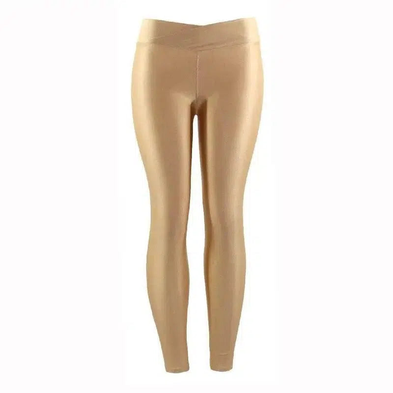 Summer Low Waist Stretch slim gloss trousers thin candy-Light brown-7