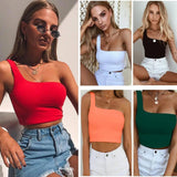 Summer One-shoulder Vest Crop Top Sleeveless T-Shirt-1