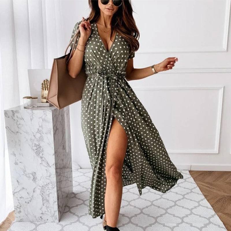 Summer Polka Dot Casual Dresses-green-9