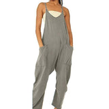 Summer Women's Loose Sleeveless Jumpsuits Spaghetti Strap-Dark gray-6