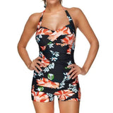 Summer Women's V Neck One Piece Pleated Swimsuit-2