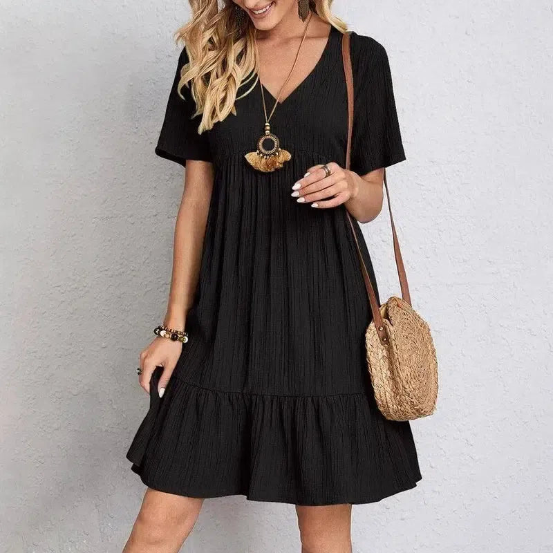 Summer Womens Short Sleeve Mini Dress Ladies Pleated Ruffle-4