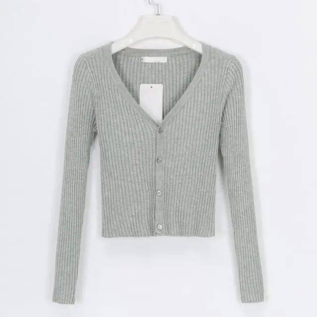 sweater cardigan women Slim sweaters-Grey-10