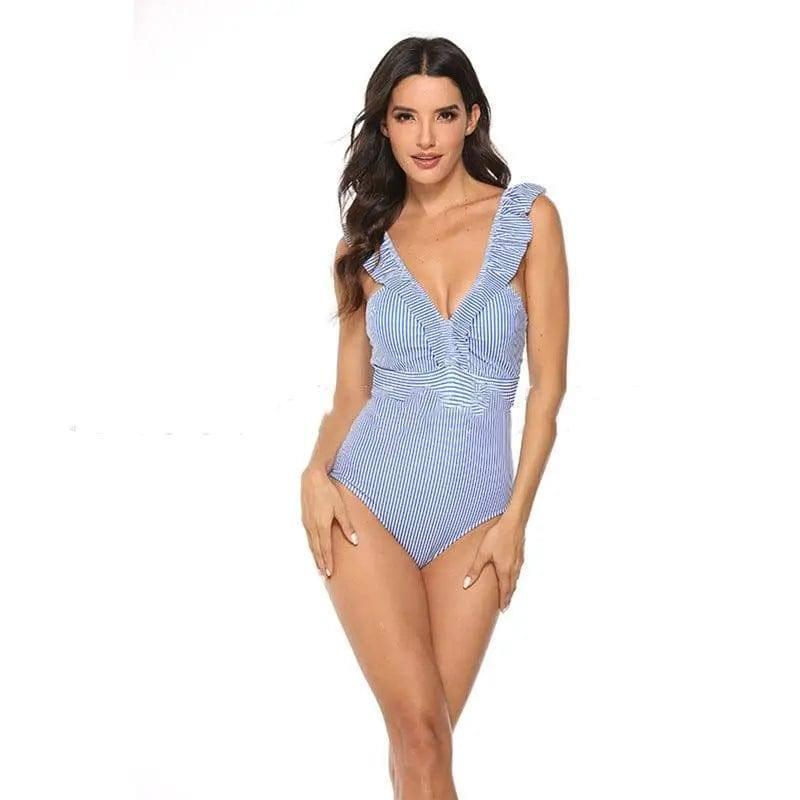 Sweet Temperament One-piece Swimsuit Bikini 6-color Swimsuit-Bluestrip-5