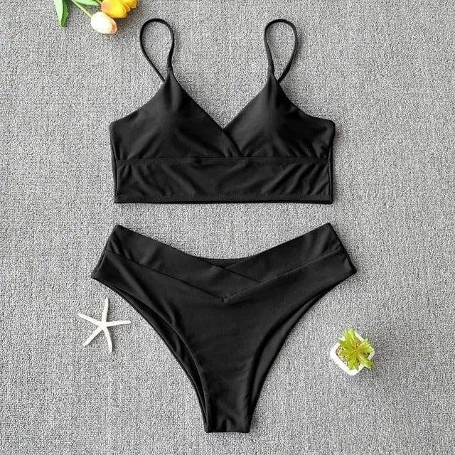 Swim Suit Swimsuit Women Two Piece Swimwear Beach Bikini 27-Black-9