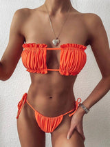 Swimsuit Multicolor Pleated Hollow Bikini Foreign Trade-Orange-11