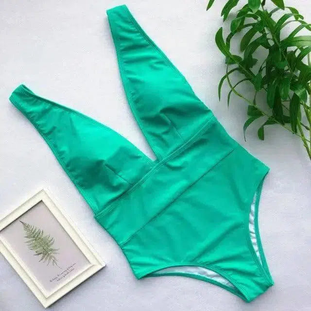 Swimsuit Women's One-piece One-piece Brazilian Bikini-Green-5