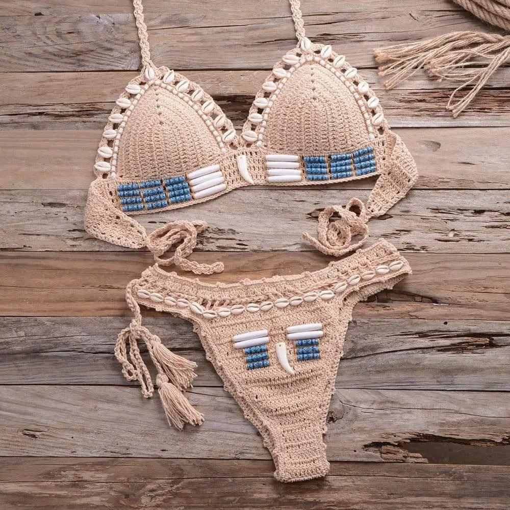 Swimwear women crocheted swimwear-Apricot-2